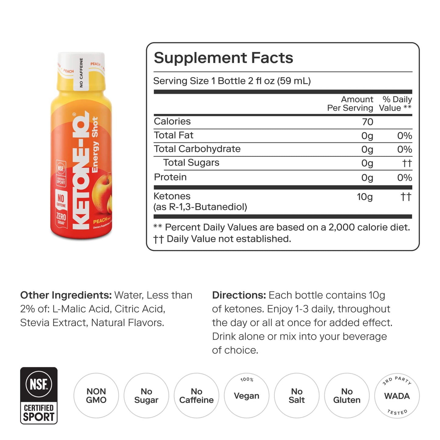 Ketone-IQ No Caffeine Shot(melocotón)